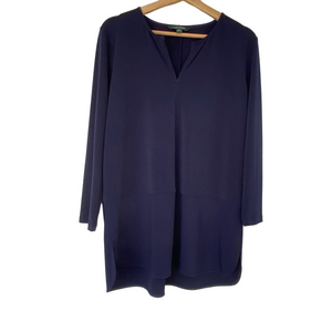 RALPH LAUREN DEEP NAVY LONG SLEEVED SPLIT NECK JERSEY TUNIC LENGTH TOP, LARGE